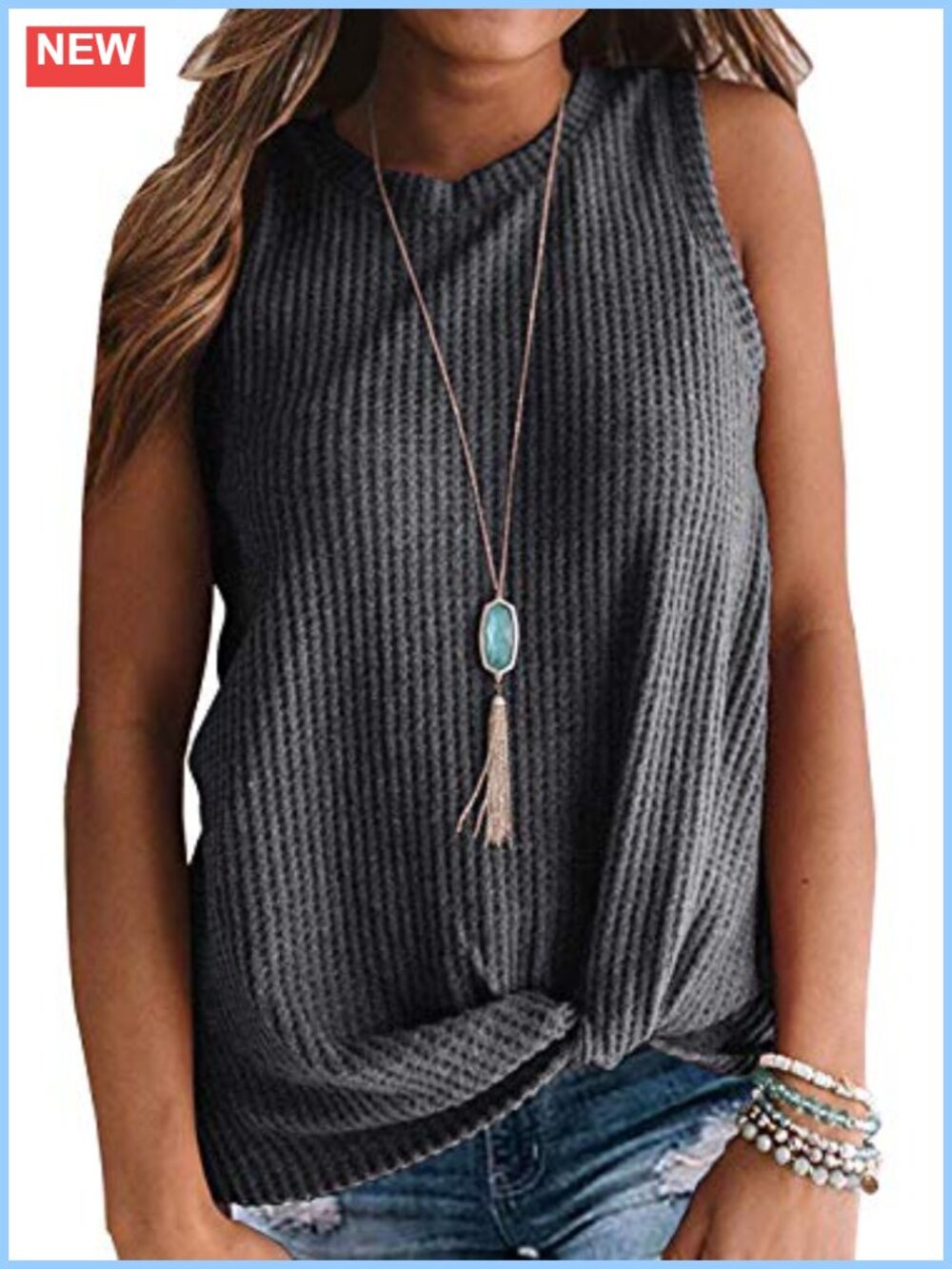 Waffle Knit Twist Knot Tank Top Sleeveless Tunic